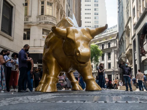 The Charging Bull statue during Premium Financial Crisis Tour in NYC