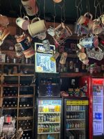 Mugs hanging from the ceiling in a Las Vegas hangout downtown