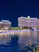 LAS VEGAS, NV - JUNE 29, 2018: Night lights of Bellagio Hotel in The Strip. This is the famous city road full of Casinos and Hotels