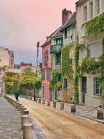 Twilight view of street in Montmartre, Paris