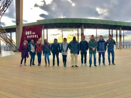 tour group after climbing Eiffel Tower