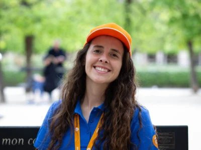 Tour guide portrait during walking tour in Paris
