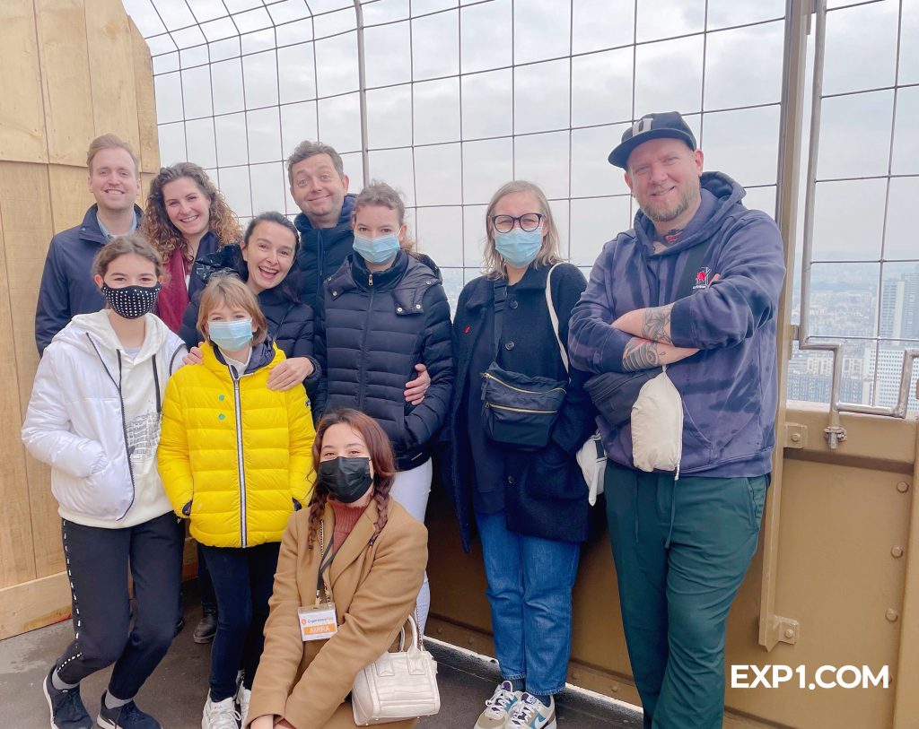 Group photo Eiffel Tower Elevator Tour on 4 March 2022 with Amira