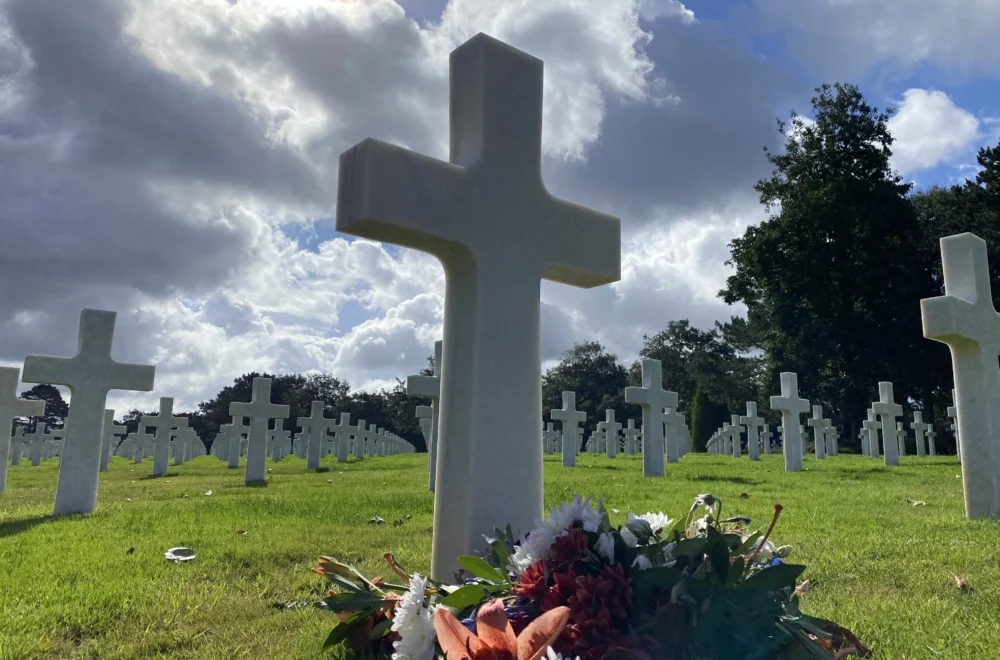 Close up of crosses in Normandy American Cemetery