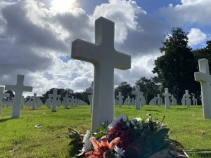 Close up of crosses in Normandy American Cemetery