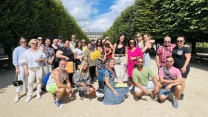Unofficial Emily in Paris Tour group shot at Palais-Royal Garden