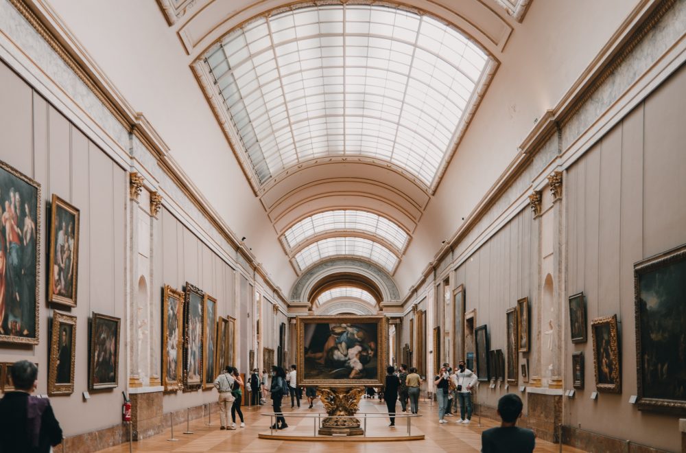 Inside view of main hall in the Louvre
