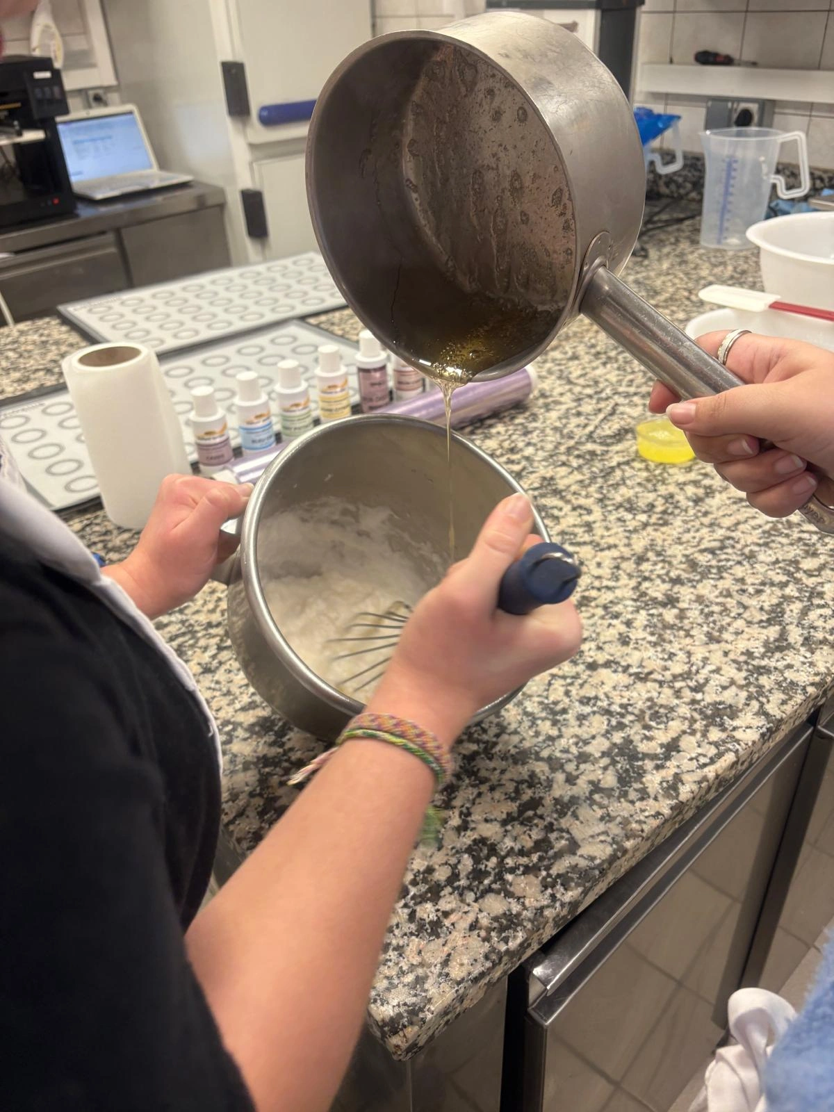 Pouring mixture into bowl