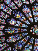 Close up of stained glass window during Notre Dame Walking Tour