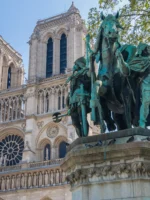 Equestrian statue of Charlemagne near Notre Dame cathedral in Paris, France