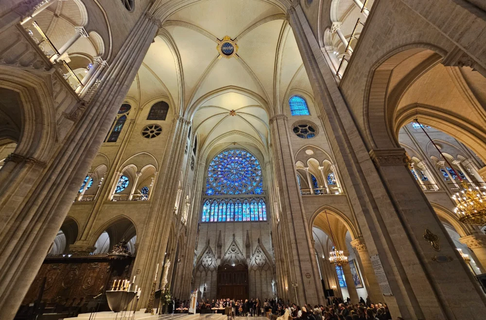 People inside Notre Dame Cathedral during Notre Dame Guided Tour in Paris