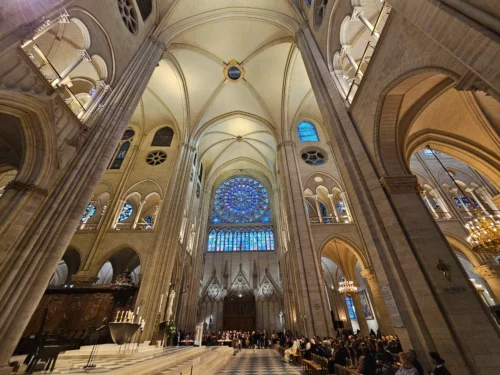 People inside Notre Dame Cathedral during Notre Dame Guided Tour in Paris