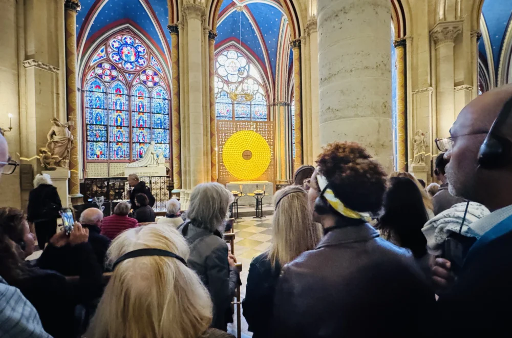 People looking at display during Notre-Dame inside tour