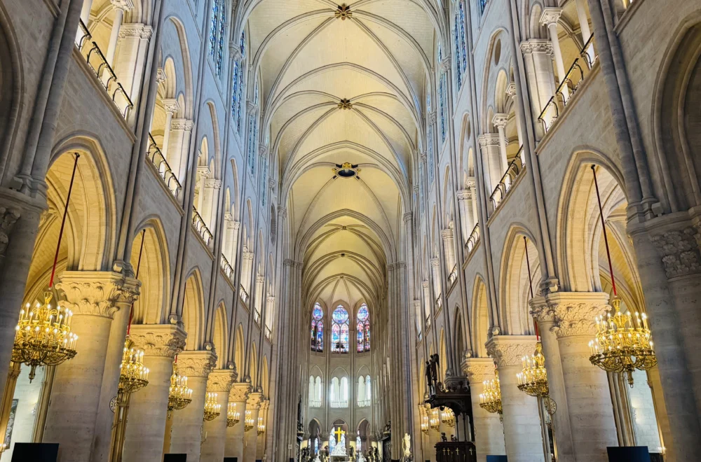 View of Notre-Dame interior during guided tour in Paris