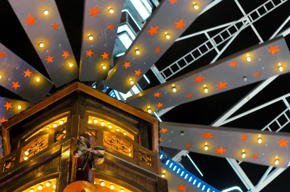 Close up of holiday decorations in Jardin des Tuileries during holiday lights and christmas markets guided tour