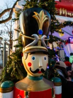 Close up of nutcracker holiday decorations at Jardin des Tuileries in Paris
