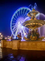 Fountains in Place de la Concorde during private Christmas Lights guided tour in Paris