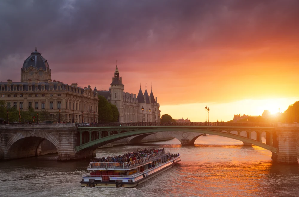 Seine River cruise during sunset in Paris