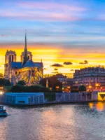 Sunset river seine cruise going past Notre-Dame during Private Paris guided tour