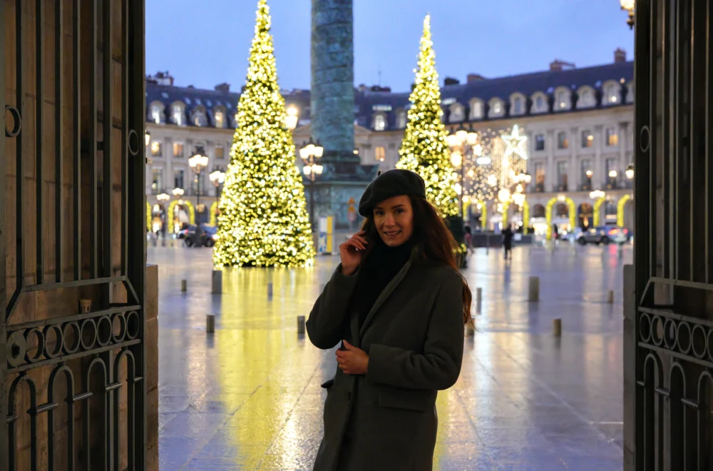 Woman smiling during private Paris Christmas Lights guided tour
