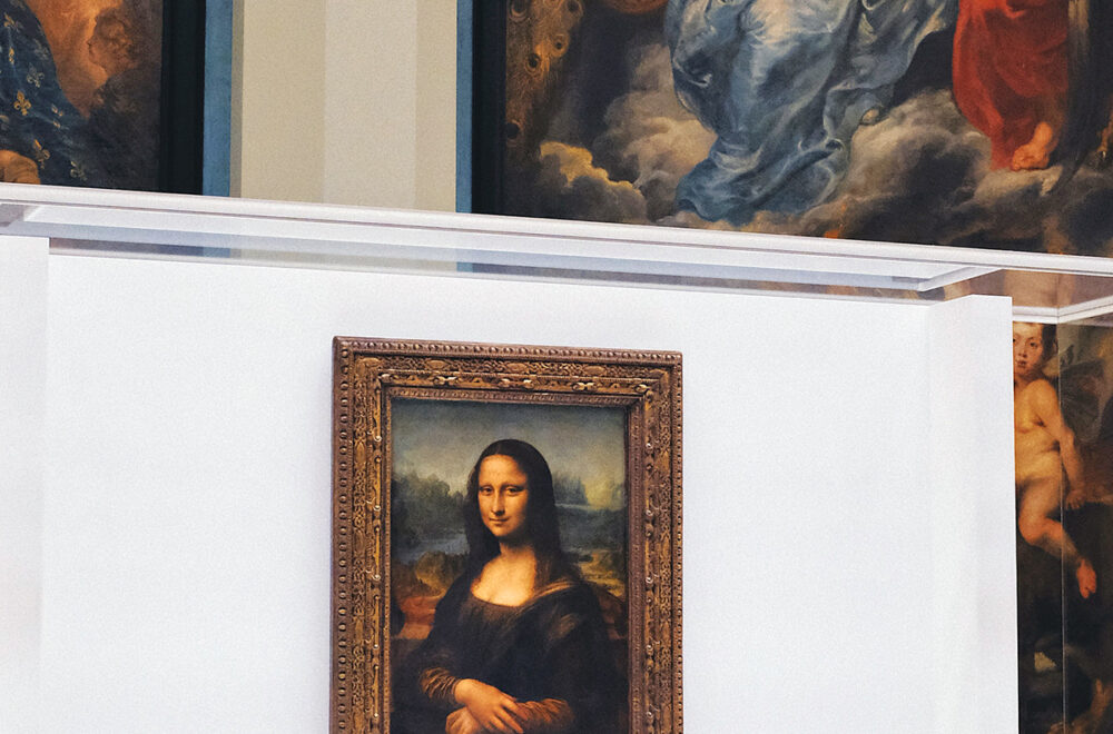 Mona Lisa at the Louvre with paintings in the background