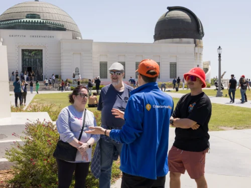 Tour guide and guests during Griffith Observatory Tour