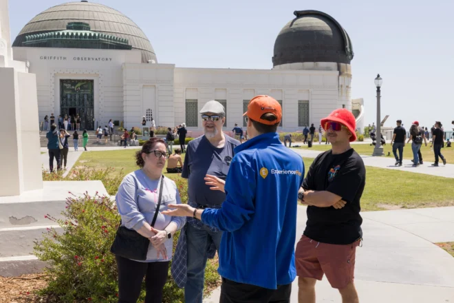 Tour guide and guests during Griffith Observatory Insider Tour