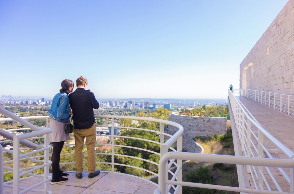 A couple admiring the view of Los Angeles during Getty Center Walking Tour