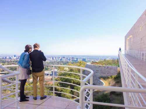 A couple admiring the view of Los Angeles during Getty Center Walking Tour