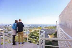 A couple admiring the view of Los Angeles during Getty Center Walking Tour