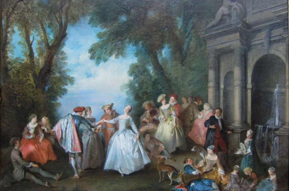 Dance before a Fountain npainting by Nicolas Lancret in the Getty Center in LA