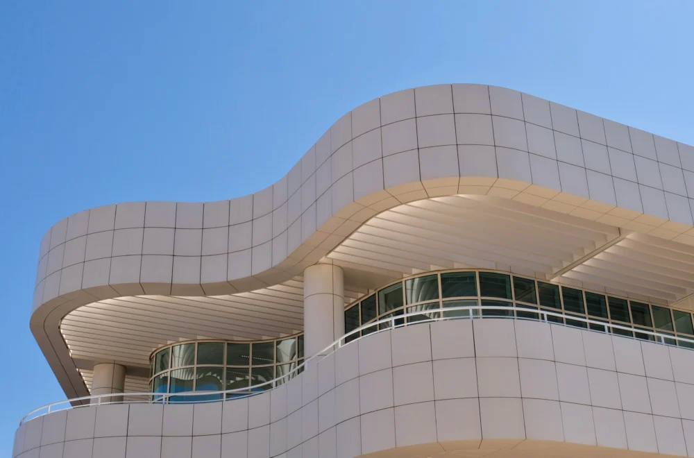 Low angle shot of Getty Center during guided tour in Los Angeles
