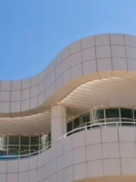 Low angle shot of Getty Center during guided tour in Los Angeles