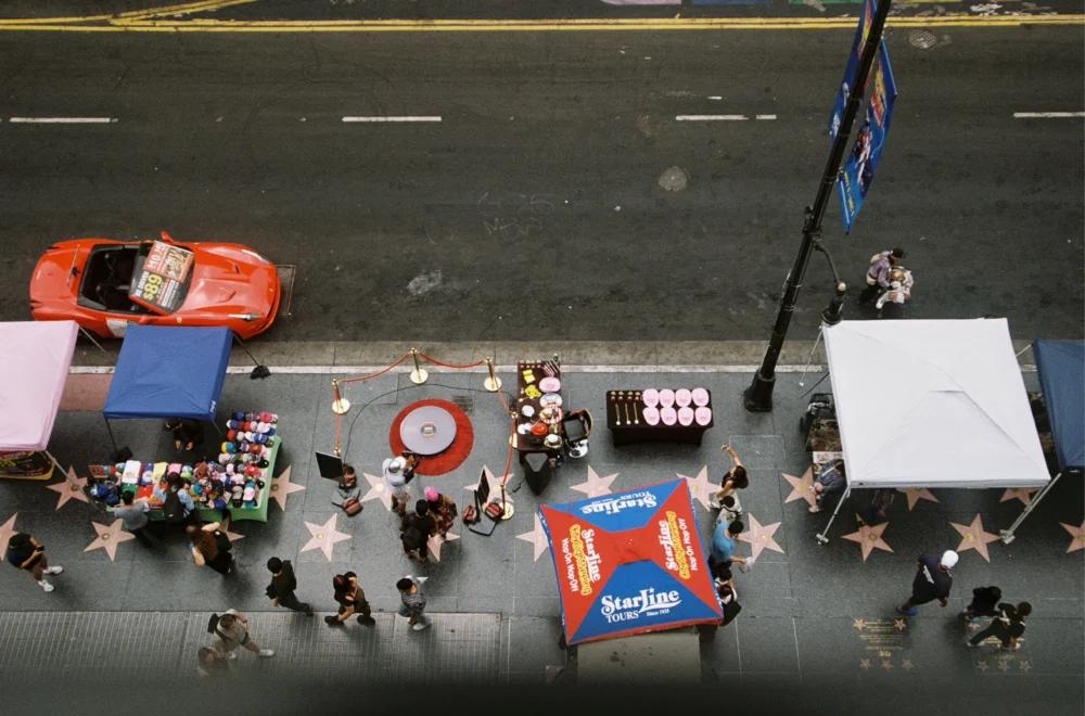 People walking on Hollywood's walk of fame