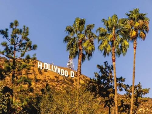 View of Hollywood sign and hills at golden hour during private Los Angeles guided tour