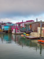 Houseboats on the water in Sausalito near San Francisco, California