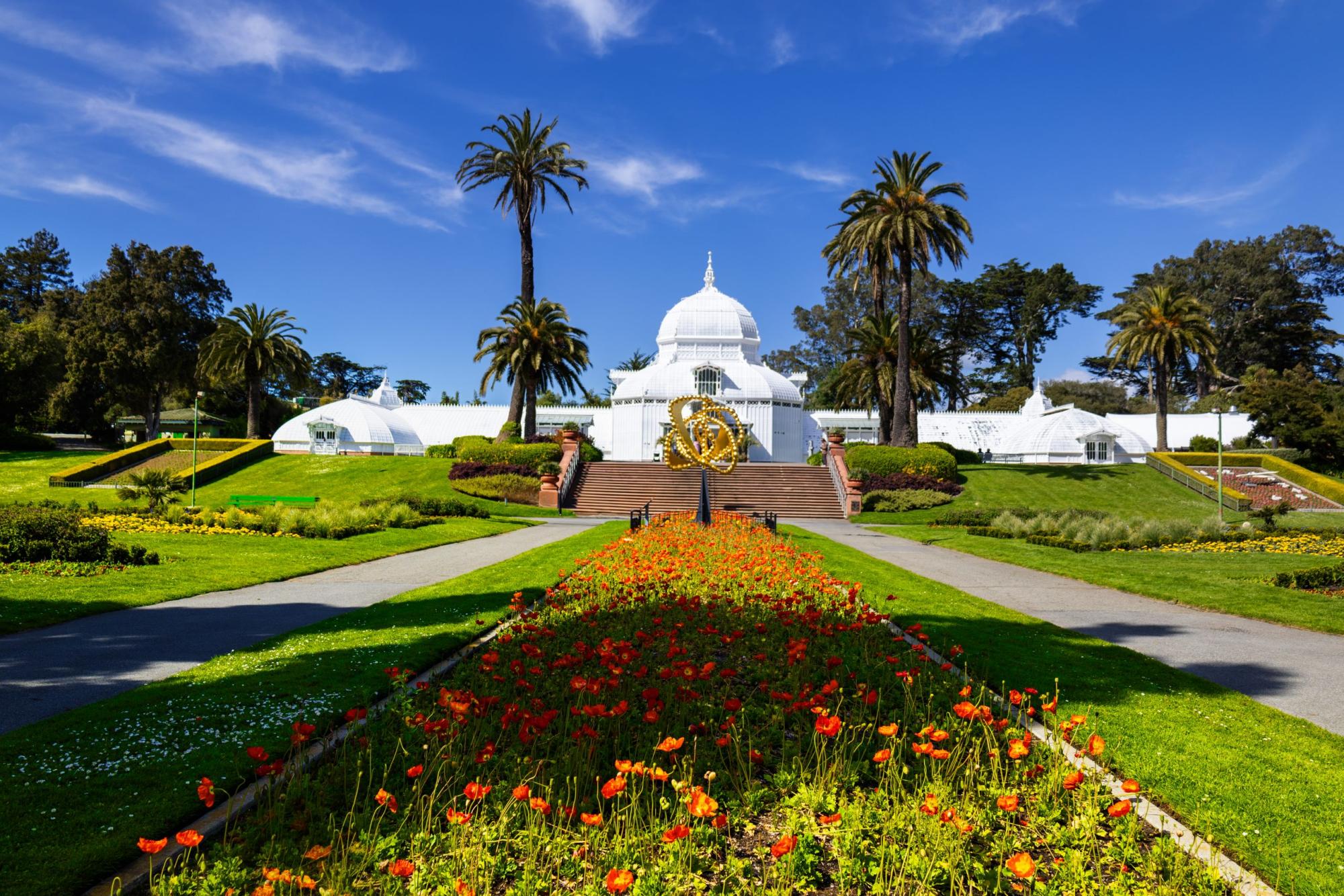 The Conservatory of Flowers in bloom on Golden Gate Park walking tour