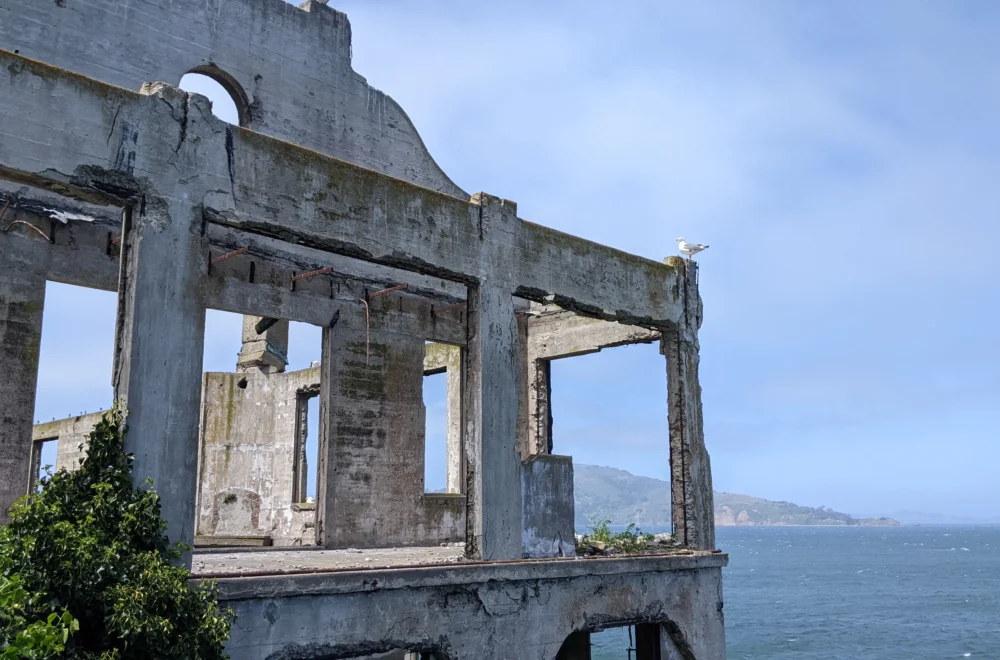 View of Alcatraz Island ruins during Fishermans Wharf Tour