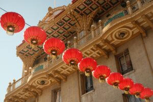 Building with red lanterns in Chinatown in San Francisco