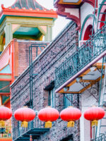 San Francisco, USA - October 16, 2021, Chinatown in San Francisco. Chinese lanterns on the street. Photo edited in pastel colors.
