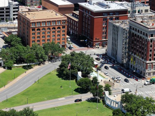 View of Dealey Plaza, the location for the JFK assassination tour