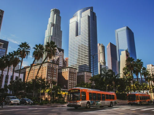 Sunny business district roads in LA