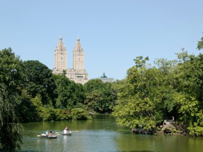 People boating in the Lake in Central Park NYC
