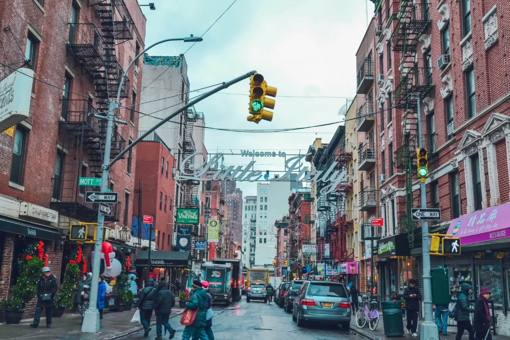 People walking by Little Italy in NYC