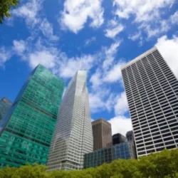 View of skyscrapers from Bryant Park in NYC