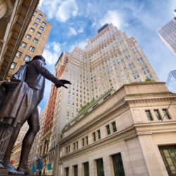 Skyscrapers in Wall Street financial district, New York City