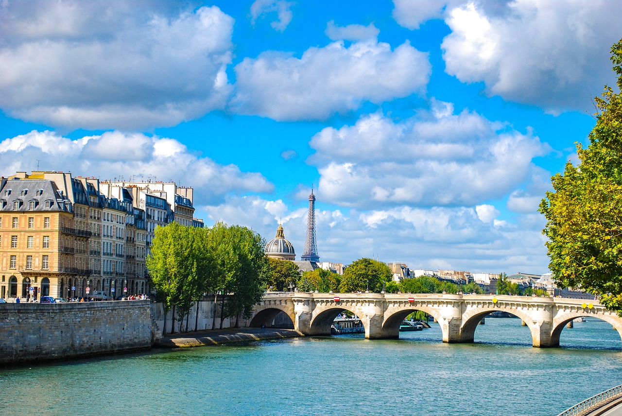 Riverboat cruising the Seine past Paris landmarks
