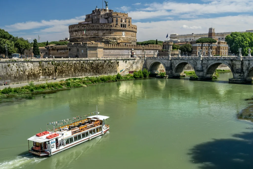 Boat on the Tiber river, Rome