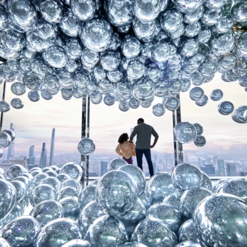 Father and daughter at the art installation inside SUMMIT One Vanderbilt NYC