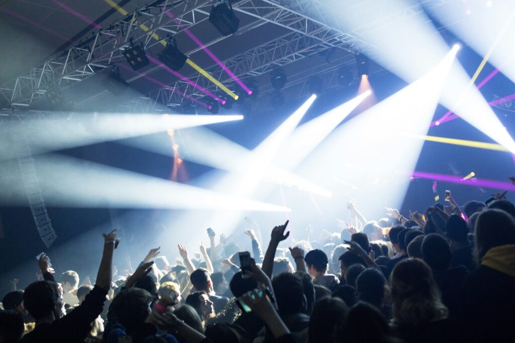 Crowd of people in evening party